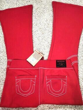 NEW True Religion Pull-On Flare Jeans Red Anniversary Large